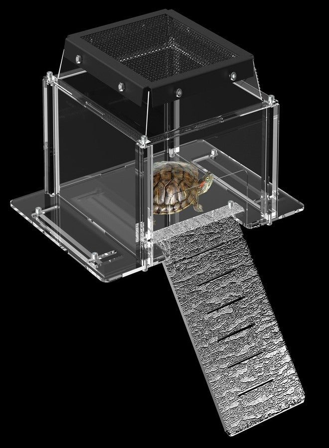 VERSSURE Turtle Basking Platform & Dock, Clear Acrylic Turtle Topper Basking Platform with Metal Mesh Top, Anti-Slip Reptile Ramp Sunbathing Dock,Fits 9.8-13.6 Inch Wide Aquariums - Image 1